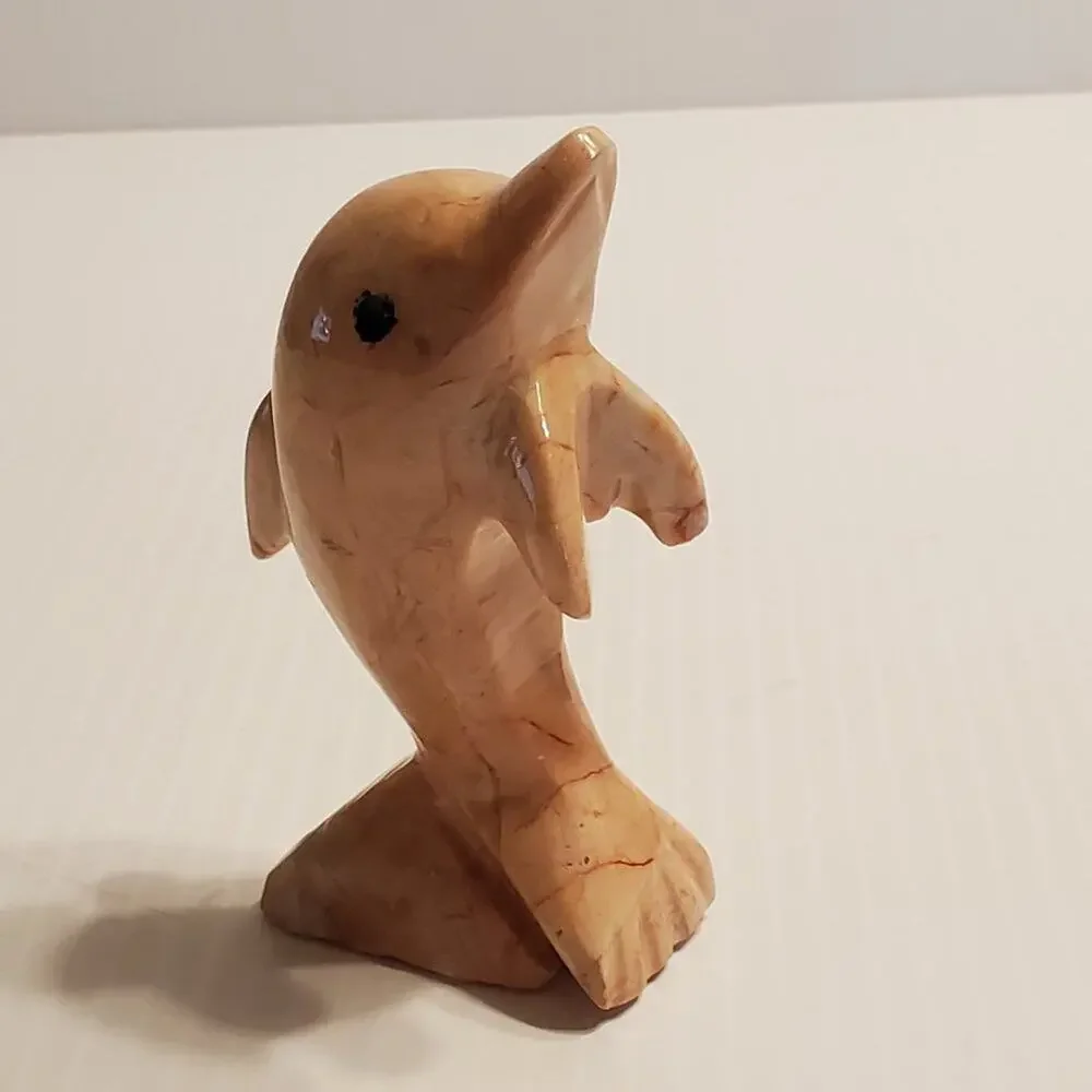 Vintage Hand Carved Pink Marble Dolphin 4